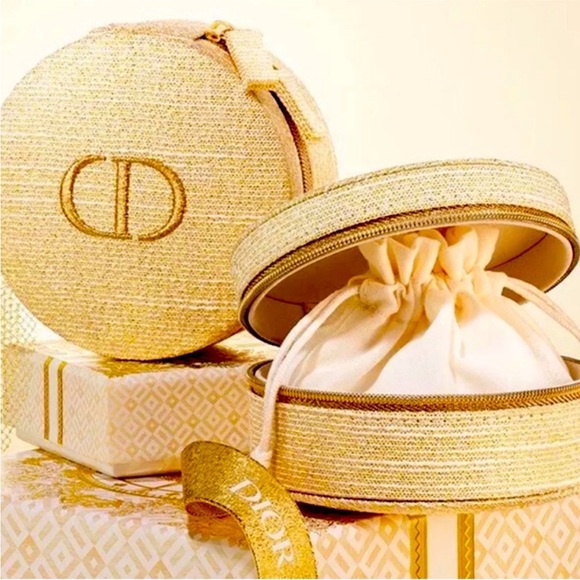 DIOR Trousse Beauty Case BNIB Shimmering Gold & Ivory Round Jewelry Pouch - Picture 1 of 9